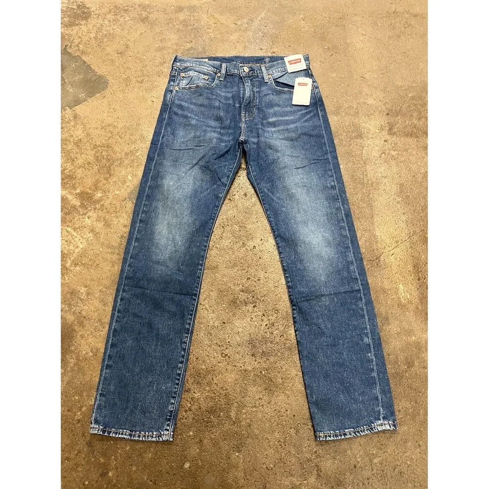 Levi's 502 Straight Jeans Mens‎ 32x32 Blue Whiskering Denim Logo Cotton Stretch